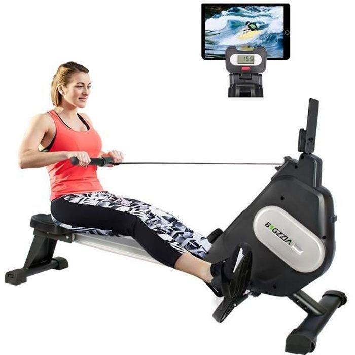 BIGZZIA Rameur Pliable  - 16 Niveaux de r&eacute;sistance magn&eacute;tique - Ecran LED - Charge Max 100KG - Noir 