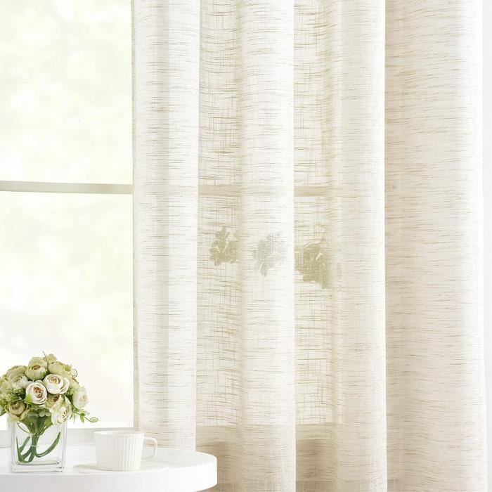Lot De 2 Rideaux Semi-transparents Gris 183 Cm - Texturé Lin, Filtrage Lumière, Pour Salon Chambre - 7