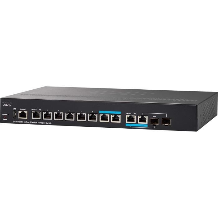 Commutateur Réseau Cisco SG250-10P - 8 Ports Gigabit PoE + 2 Ports SFP - 62W PoE - Gestion Facile - Garantie à Vie Limitée