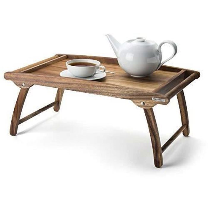 Plateau De Lit En Bambou Avec Poignées, Plateau De Service Pliable Portable Pour Ordinateur Portable Pour Manger Et Travailler