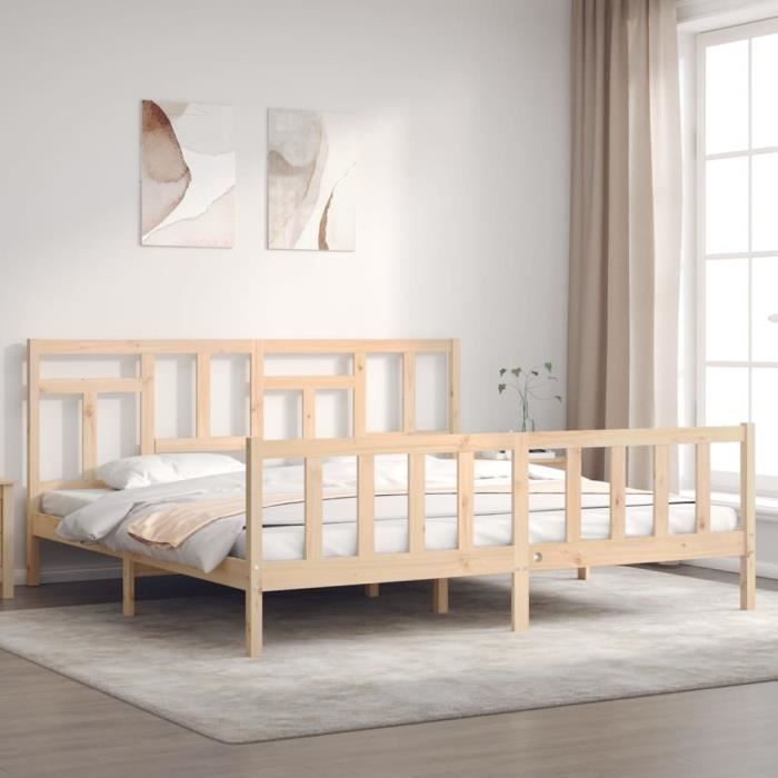 cadre de lit en bois massif - dioche - 200x200 cm - campagne - a lattes - blanc