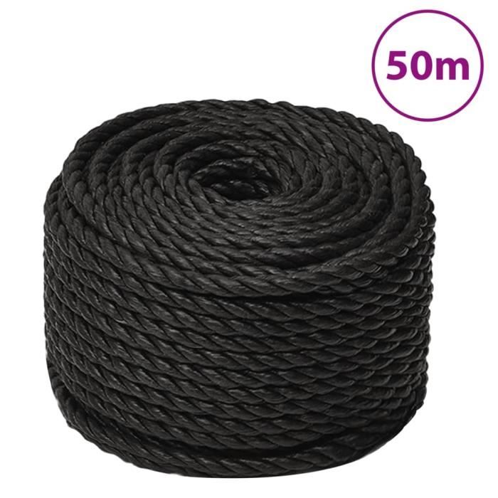 Corde De Bateau Polypropylène Festnight – 10 Mm X 50 M, Noire, Flottante Et Résistante