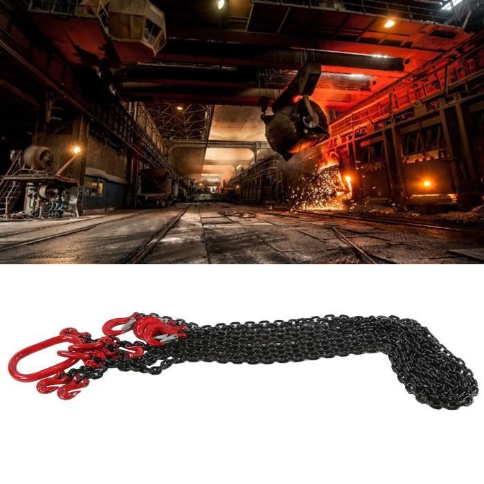 Élingue Chaîne Levage 4 Tonnes - 2 Mètres, Chaîne Acier G80, 4 Crochets, Pour Chantier, Mines, Grues