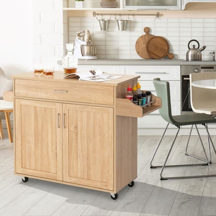 GIANTEX Desserte de Cuisine à RoulettesChariot de Service avec Tiroir+2 Portes+Étagère