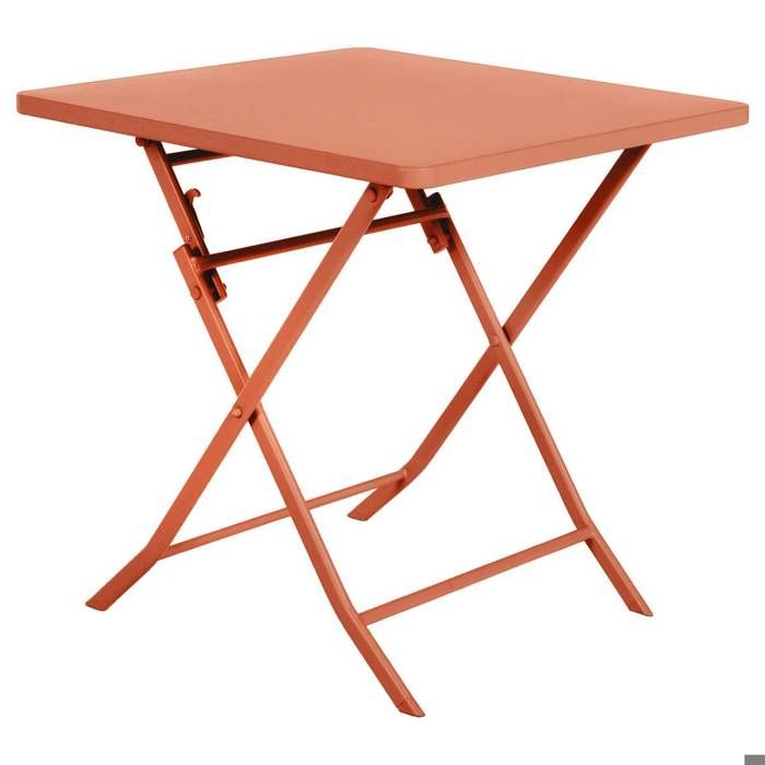 Table de jardin pliante carrée Greensboro ambre 2 places en acier traité époxy - Hespéride