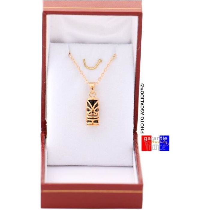 Pendentif Tiki Plaqué Or Avec Onyx Synthétique - Mixte - Chaîne En Option - Neuf Avec étiquettes