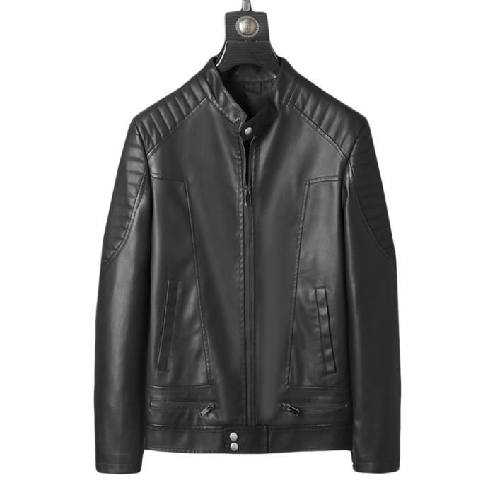 Blouson Moto Homme Veste en Cuir synth tique Doux Slim Faible
