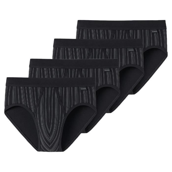Schiesser Slips Hommes Original Classics à fines côtes lot de 4 Noir