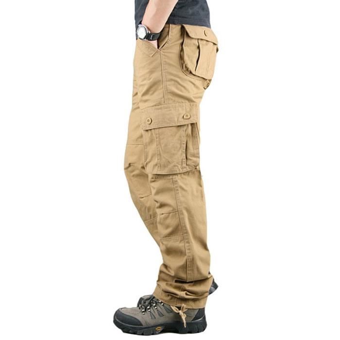 Pantalon Cargo Polaire Homme - Chaud, 6 Poches, Kaki/vert/ Noir, Taille 30-44