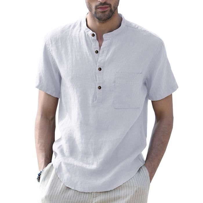 Chemise en lin homme ajustée blanche manches courtes - Ugholin