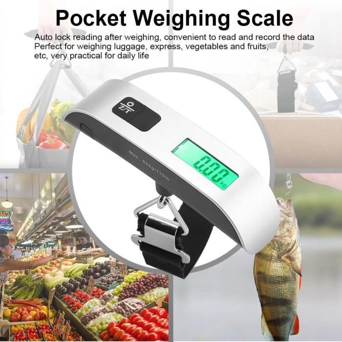 SQUADO Balance De Voyage Numérique - 50 Kg Max, écran LCD Rétroéclairé, Ultra Portable Avec Crochet