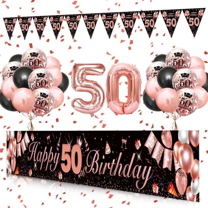 Décoration Anniversaire 50 ans Or Rose Noir pour Femme, PARTYPIE Ballon 50 ans Or Rose Noir