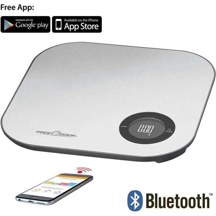ProfiCook Bluetooth Balance de cuisine (analyse de la composition des aliments via l'application gratuite, acier inoxydable)