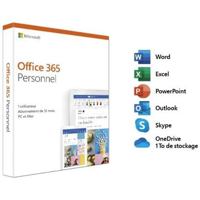 Microsoft Office 365 Personnel – 1 utilisateur – PC ou Mac – 1 an