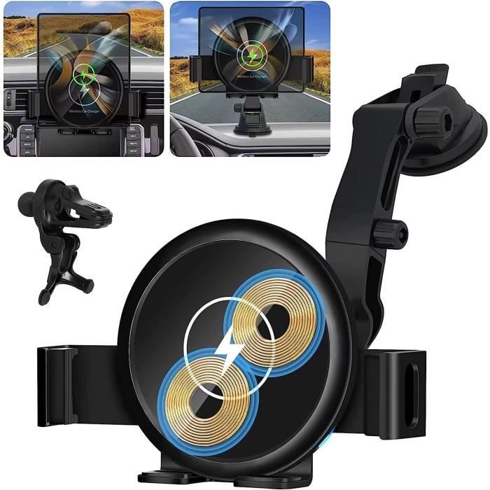 15W Support Telephone Voiture Induction, [Serrage Automatique] Rapide Chargeur Induction Voiture, Grille d'aération Tableau de Bord Pare-Brise pour iPhone 16/15/14/13/12&Samsung S24 S23 S22