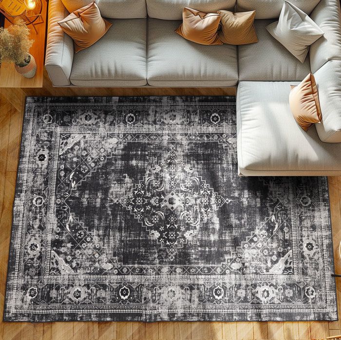 Lot De 4 Tapis Bain Lavables Antidérapants Design Romain Gris Argenté - Qualité Premium