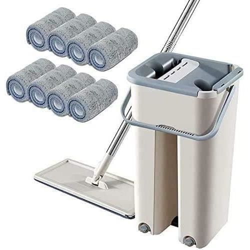 MASTERTOP Balai Plat Microfibre, Balai Serpillère avec Manche Hyper Long 150cm et 4 Tampons Double Face Réutilisables, Vadrouille Rotative à 360° avec Clip pour Nettoyage de Sol (Vert