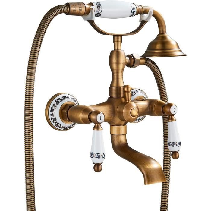 Suguword Robinet Baignoire Ilot Monotrou Doré Avec Douchette Hevenaov