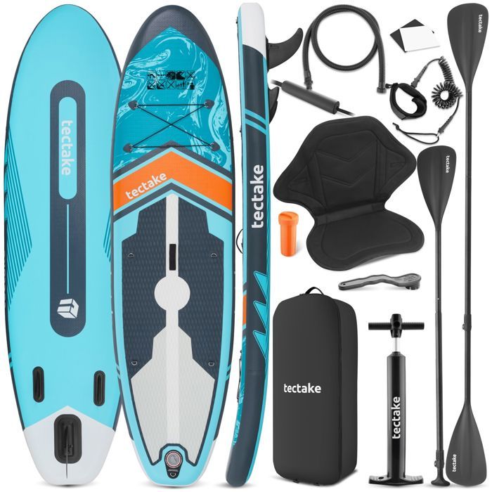 Planche de stand-up paddle - TECTAKE - SUP Gonflable 2 EN 1 - KIT COMPLET avec siège kayak sangle de pied pompe 288 x 77 x 22 5 c