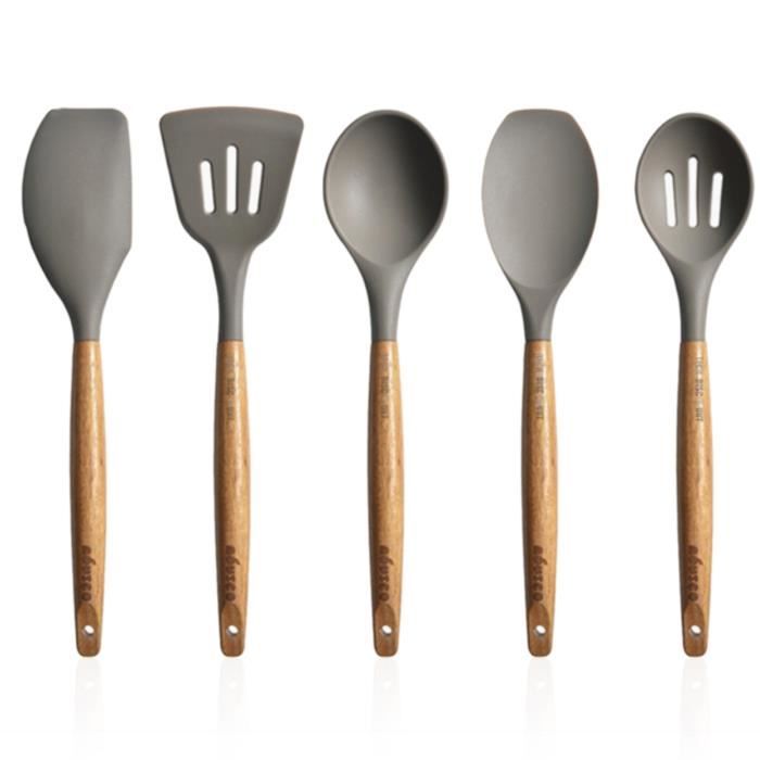 Ustensiles de cuisine avec poign/ées en bois Lot de 3/ spatules de cuisson en silicone anti-adh/ésif et flexible