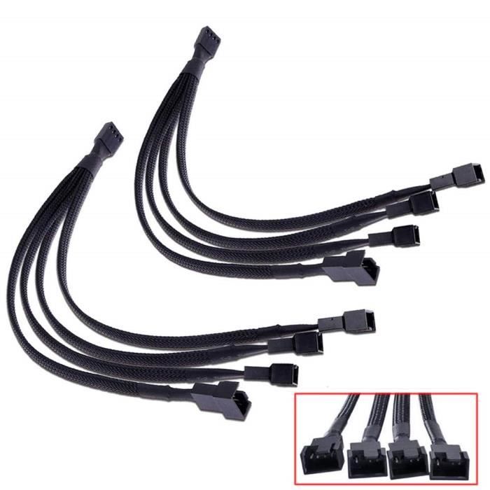 Répartiteur De Ventilateur PWM 40cm - Hub Pour PC Noir, Câble Séparateur 4 Broches