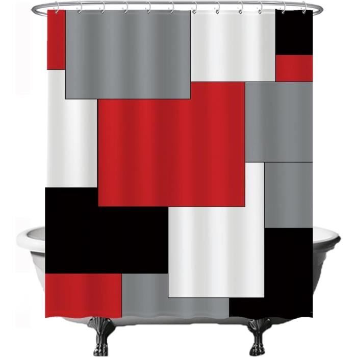 Rideau De Douche Anti-moisissure Rouge Mosaïque - 180x180 Cm - Polyester Hydrofuge - Avec Anneaux - 12