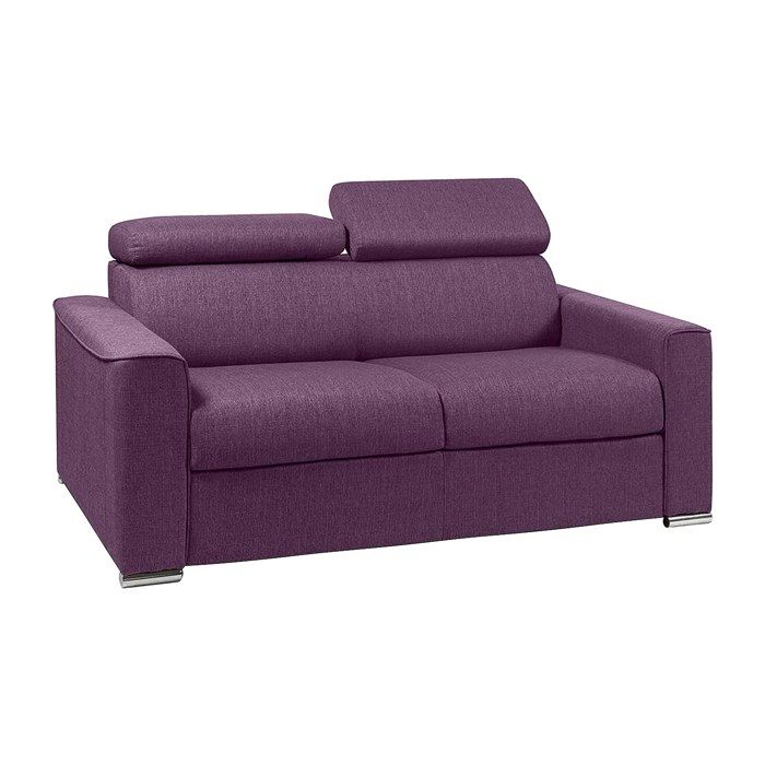 Canapé 2 places convertible express en tissu violet - couchage 120 cm - Matelas 22 cm avec mémoire de forme VIZIR