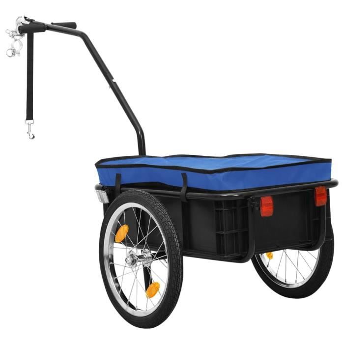 Remorque de vélo/chariot à main - VGEBY - 155x60x83 cm - Capacité 50/70 kg - Noir et bleu
