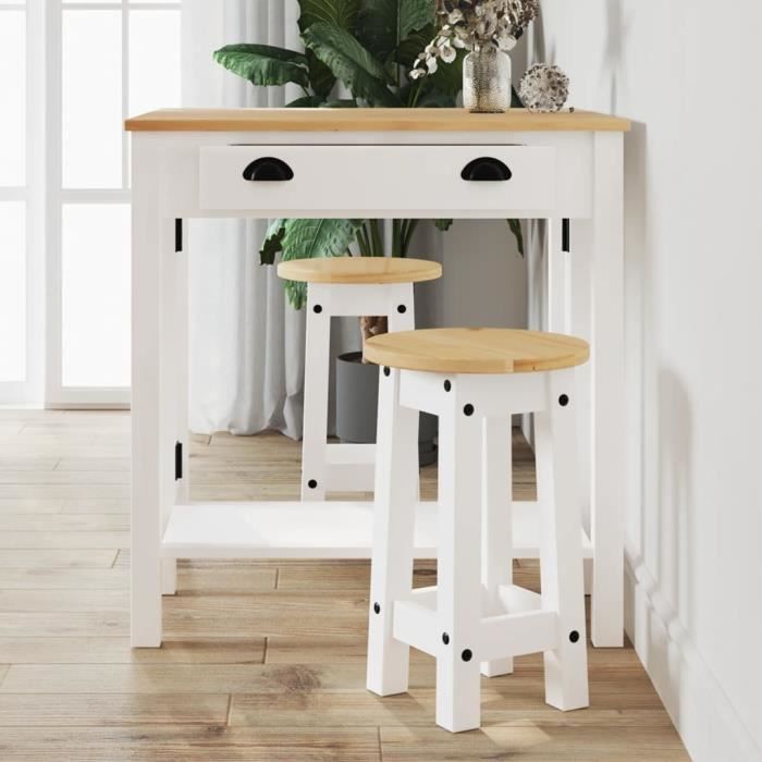 Tabourets de bar - V GEBY - Lot de 2 - Bois de pin massif - Blanc - 30 x 505 cm