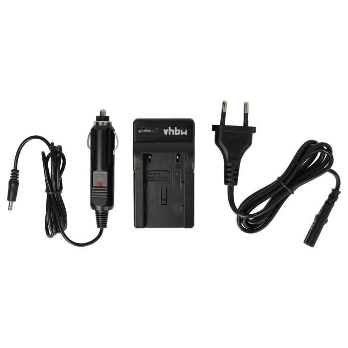 Vhbw Chargeur compatible avec Samsung VP-DC161W, VP-DC161, VP-D6550, VP-D653 caméra caméscope action-cam + câble de voiture + témoin