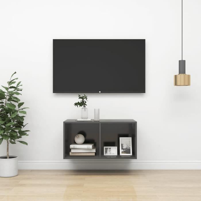 menco845753 banc tv meuble bas tv, pour salon chambre, mural gris 37x37x72 cm aggloméré haute qualité