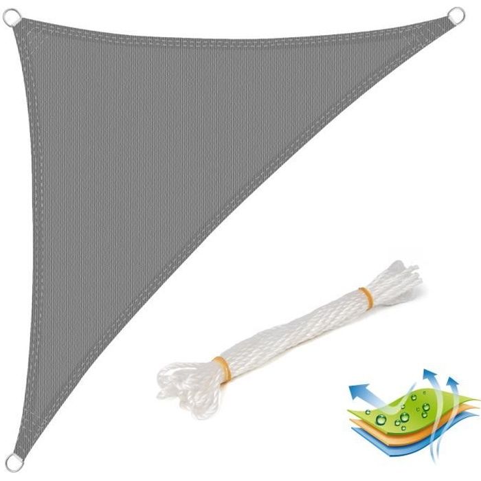WOLTU Voile d’ombrage triangulaire en HDPE, protection contre le soleil avec protection UV pour jardin ou camping,3x3x4.25m Gris