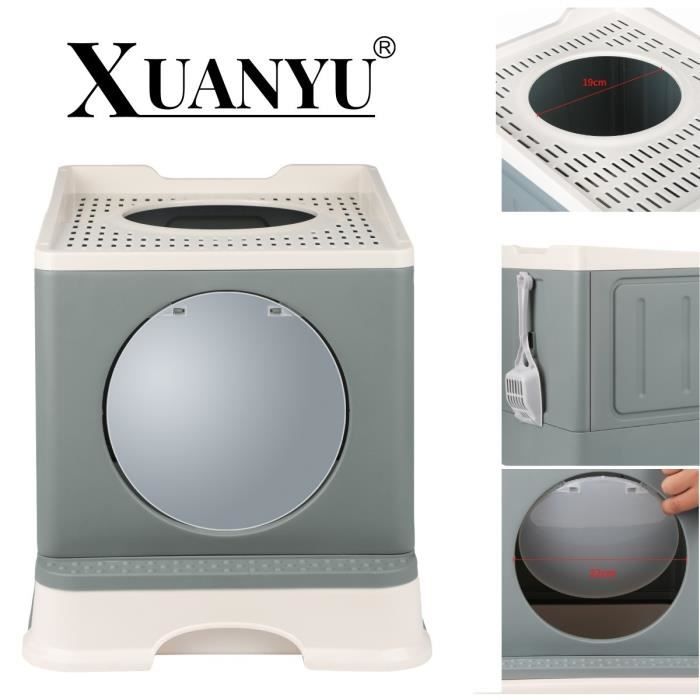 Comparer les prix de XUANYU Bac à litière pour chat avec couvercle, pliable, avec porte avant et entrée par le haut, nettoyage facile (gris, 48*39*34cm)