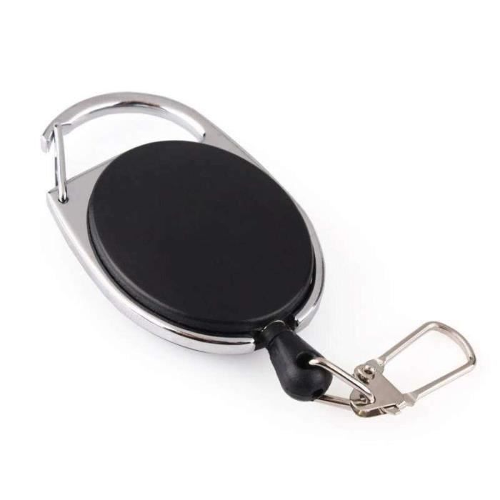 Porte-clés Rétractable Avec Cordon En Acier Télescopique 23,62 Pouces - Mousqueton Noir