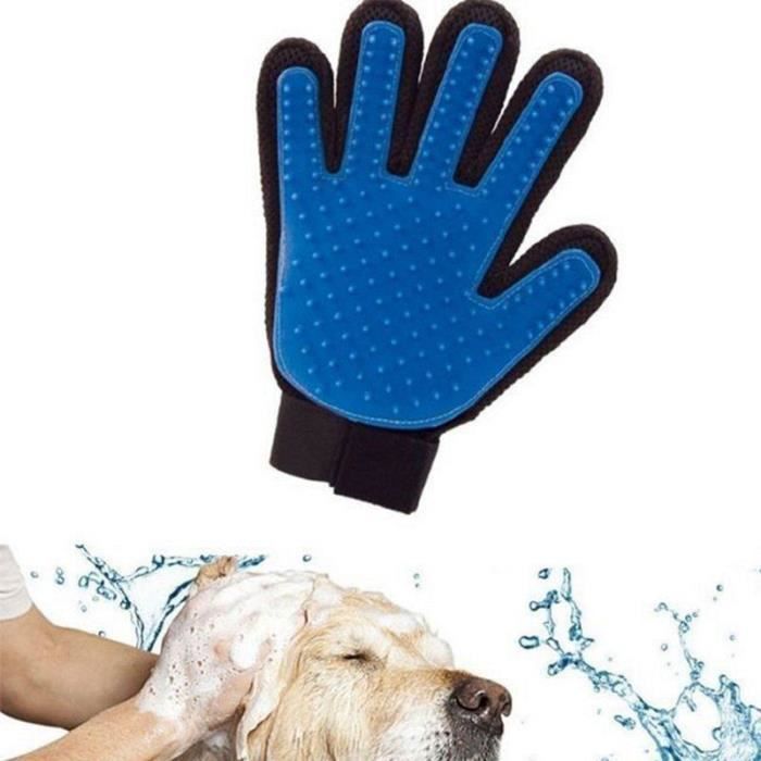 Gant droit de Brossage Massage Épilation Toilettage Bain pour Chien Chat Animaux de Compagnie Bleu