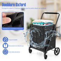 Chariot De Courses Pliable 2 Roues 101cm - Sac Oxford Noir Grande Capacité 50kg