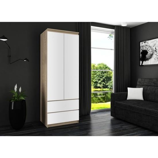 eline armoire contemporaine chambre dressing 180x60x51cm meuble de rangement penderie multi fonction 2 tiroirs cdiscount maison