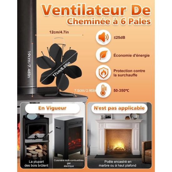 Lot de x2 Ventilateur Poele à Bois Ventilateur Cheminée Silencieux  Ventilateur de Poêle avec Thermom - Radiateur / chauffage (11399073)