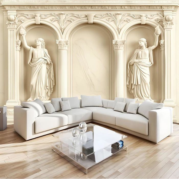 Papier Peint Panoramique Relief Marbre Blanc Arches 350x256 cm Poster ...