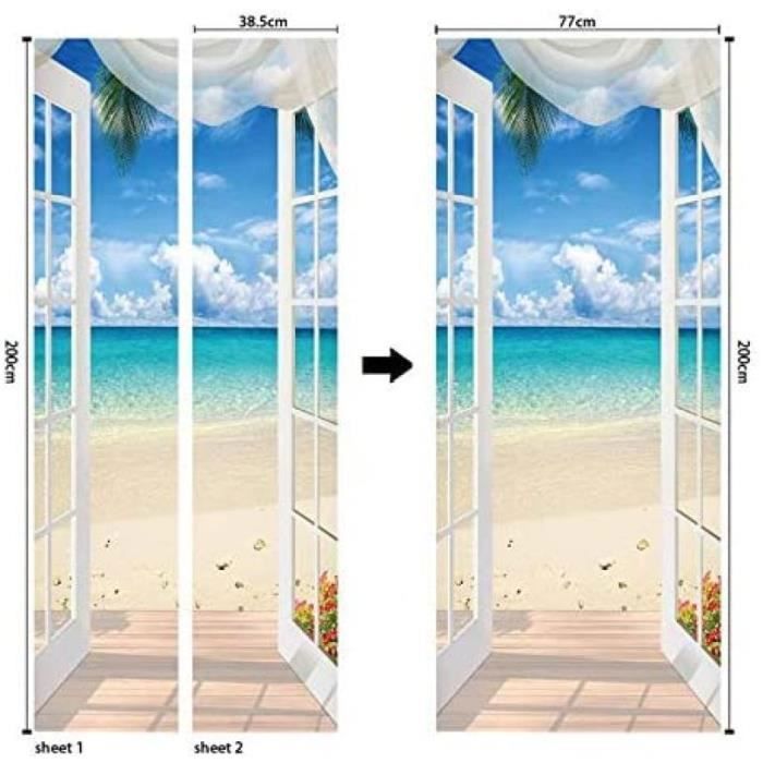 Autocollant Porte 3D Galets De Plage Dorés - Sticker Trompe-l'œil Imperméable 77x200 Cm - Décoration Murale Amovible Et Élégante