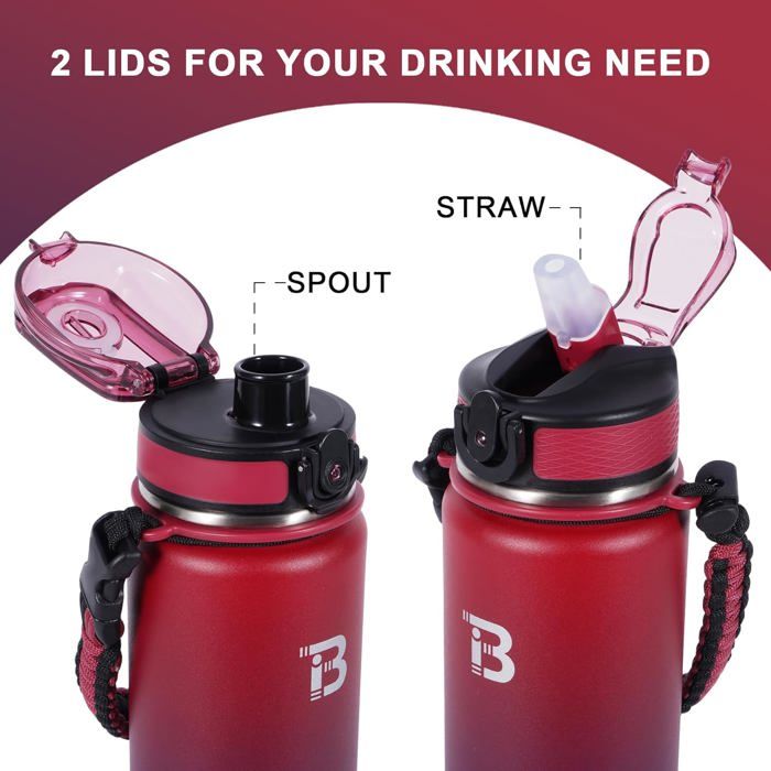 BOTTLE BOTTLE Bouteille d'eau de sport isotherme en acier inoxydable avec paille et porte-pilules (noir) 1 184 ml