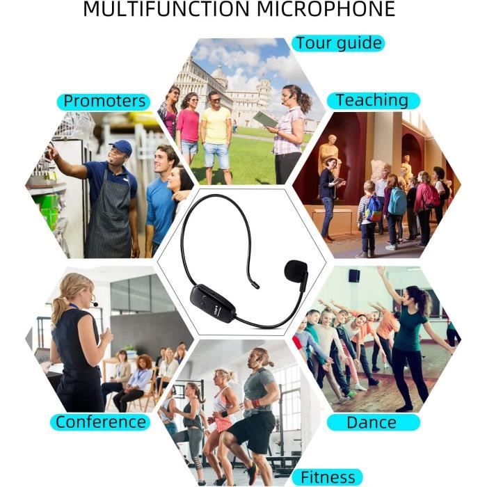 Microphone Sans Fil XIAOKOA 2.4G - 50m De Portée, Compatible 3.5mm/6.35mm Pour Guide/enseignement Micro Serre Tete Sans Fil