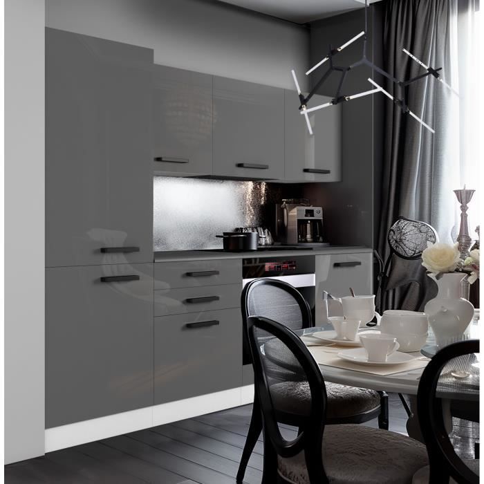 LIDIER - Cuisine complète L360 cm - Cuisine d'angle 9 pcs - Plan de travail  inclus - Noir&Blanc brillant