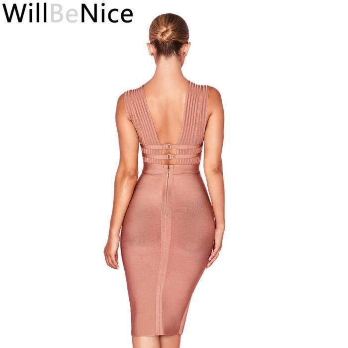 Robe robe de soiree a bandes ajouree decollete en v profond sans manches moulante blanche boite de nuit 2019 Pink E66990 Blanc Cdiscount Pret a Porter
