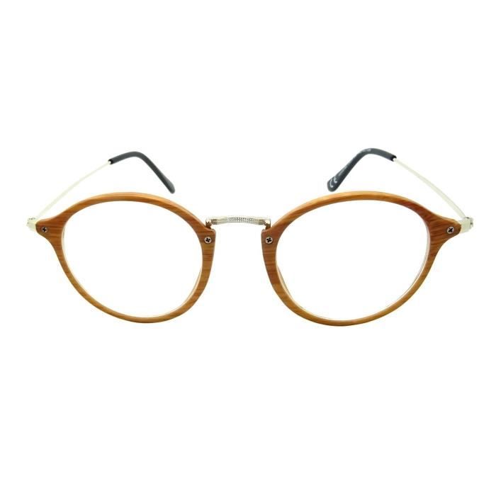 LUNETTES VUE UNISEXE SANS CORRECTION FINES RONDES BOIS BAMBOU ROUND FLECK VINTAGE RETRO HOMME FEMME