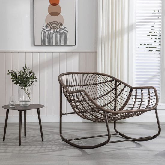 Fauteuil à bascule avec rembourrage,Chaise à bascule avec tabouret,Rocking chair,Charge 150 kg,Pour jardin,balcon,salon-Noir - Jardin