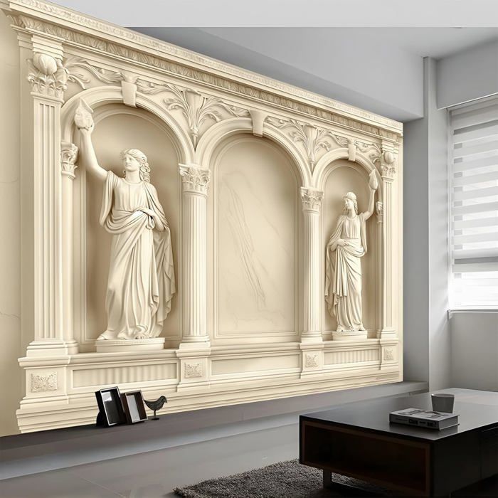 Papier Peint Panoramique Relief Marbre Blanc Arches 350x256 cm Poster ...