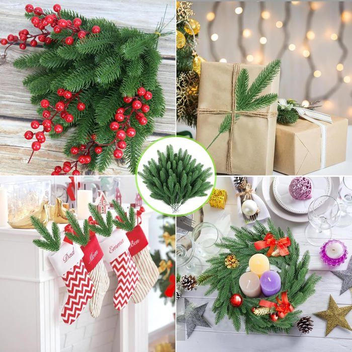50 Branches De Sapin Artificielles Vertes - 34 Cm, PE Recyclable, Pour Décorations Noël, Mariage, DIY