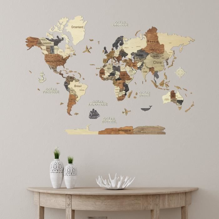 Carte du Monde Murale en Bois