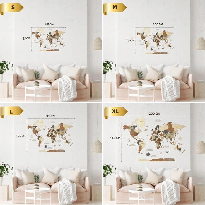 Carte du monde en bois 3D Multicolor M Creatifwood - Décoration Murale ...